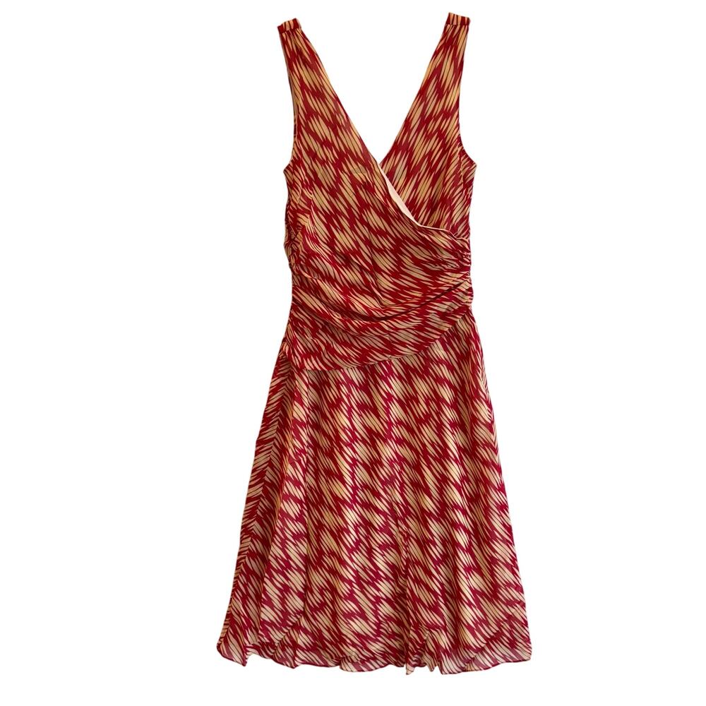 J.Crew Red Silk Midi Dress 12 Abstract Print Cocktail sleeveless v neck dress - Picture 2 of 6